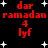 Red pixelated text on black background with white stars, displaying 'dar ramadan 4 lyf' in two identical vertical