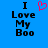 Blue background with black text reading "I Love My Boo" and a pink pixelated heart symbol above the word "Love".