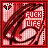 Red and white pixelated animation with swirling black lines and red text reading 'FUCK LIFE' in some frames, partially obscured text in others.