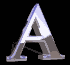Animated sequence of a stylized letter A with metallic silver and gray coloring, showing progressive light reflection changes across three
