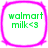 Four identical square icons with rounded corners, each featuring a bright pink border, green text reading "walmart milk<3", and a white background.
