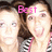 A static image of two people in a striped shirt with pink trim, overlaid with changing text: 'Best', 'Friends', and 'Forever!' in bright pink.