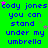 Green background with blue text repeating 'cody jones you can stand under my umbrella' and scattered pink and purple star shapes.