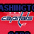 Pixelated red background with blue text reading 'WASHINGTON' above a stylized gray and white logo resembling a hockey stick or abstract shape.