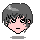 Pixel art character head with gray hair and pink skin showing six distinct facial expressions across a