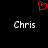 Red pixelated heart symbol above two identical pixelated 'Chris' text labels on black background.