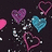 Pixelated hearts in pink, purple, and cyan float against a dark background with scattered white specks, while the text 'coraleigh' appears in white pixelated letters on the right.