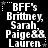 Black background with white pixelated text listing names and "BFF's" surrounded by small white stars and dotted lines.