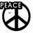 Black peace sign icon with pink heart and 'PEACE' text in top-left, transitioning to 'LOVE' text inside the circle while retaining the heart.