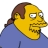 Pixelated yellow-skinned character with brown hair tied back, wearing a blue shirt, looking right with a neutral expression.