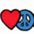 Red heart and blue peace symbol icons with black outlines on white background, showing slight pixel variation between frames.