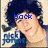 four shows a person with dark curly hair in different poses, each containing blue text over the face