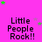 Bright pink background with repeated 'Little People Rock!!' text in black, scattered green and purple stars.