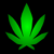 Green pixelated cannabis leaf icon with seven distinct lobes on a solid black background, rendered in low-resolution digital style.