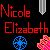 Pixelated red text reads 'Nicole Elizabeth' over dark background with blue and pink pixel clusters, a gray vertical bar, and small red dots.