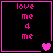 Four black square with pink borders display 'love me 4 me' text and heart symbols, each showing a different heart configuration