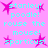 A static image with a bright pink background featuring repeated cyan text and magenta star shapes