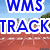 Blue 'WMS TRACK' text overlays a red running track with white lane lines and numbers 2 and 3, green grass, and a blue sky.