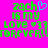 Pixelated green text on bright pink background reads 'zach is my love ♡77 forever!' with a cyan heart symbol replacing the 'o' in 'zach' on the left side.