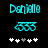 Two side-by-side cyan pixelated text displays of 'Daniello' with a stylized number below and five star icons beneath, differing in the third star's color.