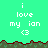 Pixelated green background with white text reading "i love my ian <3" and a brown-and-green pixelated landscape border.