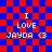 Pixelated text "I LOVE JAYDA <3" on red and blue checkered background with animated distortion effects