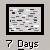 Pixelated of gray and maroon rectangles with '7 Days' text beneath each, one frame shows a black phone icon with 'Ring!' text