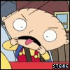 Animated cartoon character with large eyes and a mustache, wearing yellow shirt and red overalls, in a car seat with a red seatbelt, showing mouth movement and tongue position changes.