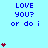 Blue background with repeated 'LOVE YOU? or do i' text and red heart symbols in varying quantities across three