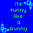 Pixelated green text on blue background reads 'its funny like a bunny' with cyan square-and-dot symbols at corners, repeated in four identical