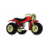 Red and black all-terrain vehicle with large tires rotates through multiple angles against white background.