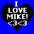 Two identical pixelated heart-shaped icons with blue background, white text, and black heart shape displaying 'I LOVE MIKE! <3<3' in white block letters.