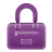 Purple handbag icon with curved handle, horizontal zipper, and rectangular front pocket on solid light gray background.