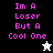 Pixelated text "Im A Loser But A Cool One" in pink on black, white, and gray backgrounds with a star-shaped cursor icon changing from white to black.