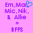 Pixelated text on a pink background with a cyan heart symbol above the first name, showing two identical frames side-by-side.