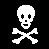 White skull and crossbones icons arranged in a on black background with vertical white lines
