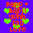 Pixelated text and green hearts on a purple background with red 'papp', 'babji', 'yuhh', 'my love' repeated in vertical