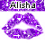 Purple lips with white sparkles and plus signs on a white background, labeled 'Alisha' in black text on a purple banner above.