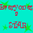 A static image with a cyan background featuring red pixelated text and green star shapes arranged in a pattern
