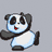 Pixelated panda icon with black and white fur, red mouth, gray background on left; blue text "Dancing Pandas!" on light blue background top-right; blue text "Lol! Philip!" on light blue background bottom-left.