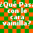 Green and orange checkered background with repeated white text reading '¿Qué Pasó con la cara vainilla?' in pixelated font.