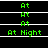 Green text 'At' and 'At Night' on black background with white horizontal lines, arranged in a pattern