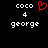 Pixelated text displays 'coco', '4', and 'george' with a red heart symbol above the left side of the text.