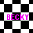 Four instances of the name BECKY in bright pink text appear over a black-and-white checkered background with diamond-shaped