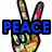 A four- displays a peace sign hand, an eye with tears, and text reading PEACE LOVE & PARTY!! in blue, red, and green