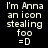 Pixelated text on black background with red highlight boxes shifting across different lines of the phrase "I'm Anna an icon stealing foo =D".