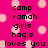 Pixelated text on a bright pink background with light pink circular shapes scattered throughout.