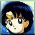 Pixelated anime-style character head with changing hair color and expression , yellow text overlay repeating 'OScout' on a light background