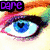 A four- of pixelated images with purple text overlays: a rainbow-haired eye, two armored figures, a smiley face on blue clouds, and partial text