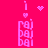 Pixelated pink icon with mirrored vertical text blocks, heart symbols, and scattered dot clusters on a solid background.